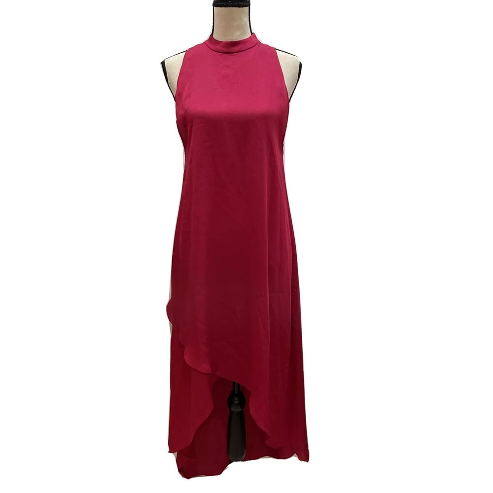 BCBGMaxazria Mock Neck Trapeze Prom Dress Sleeveless Lined HI-Low Size XXS